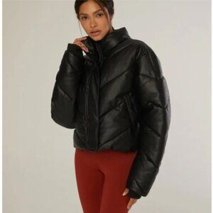 IVL Collective Faux Leather Puffer Jacket Coat Black Women's Large